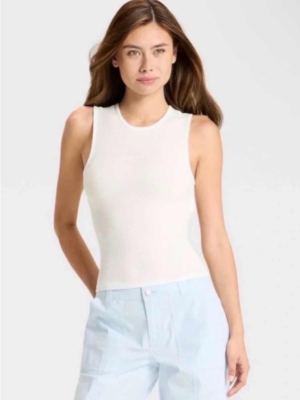 Wild Fable White Open Back Ribbed Tank Top Size L NWT